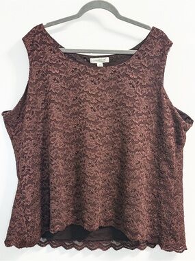 Coldwater Creek Brown Floral Lace Sleeveless Blouse 3X Plus Size